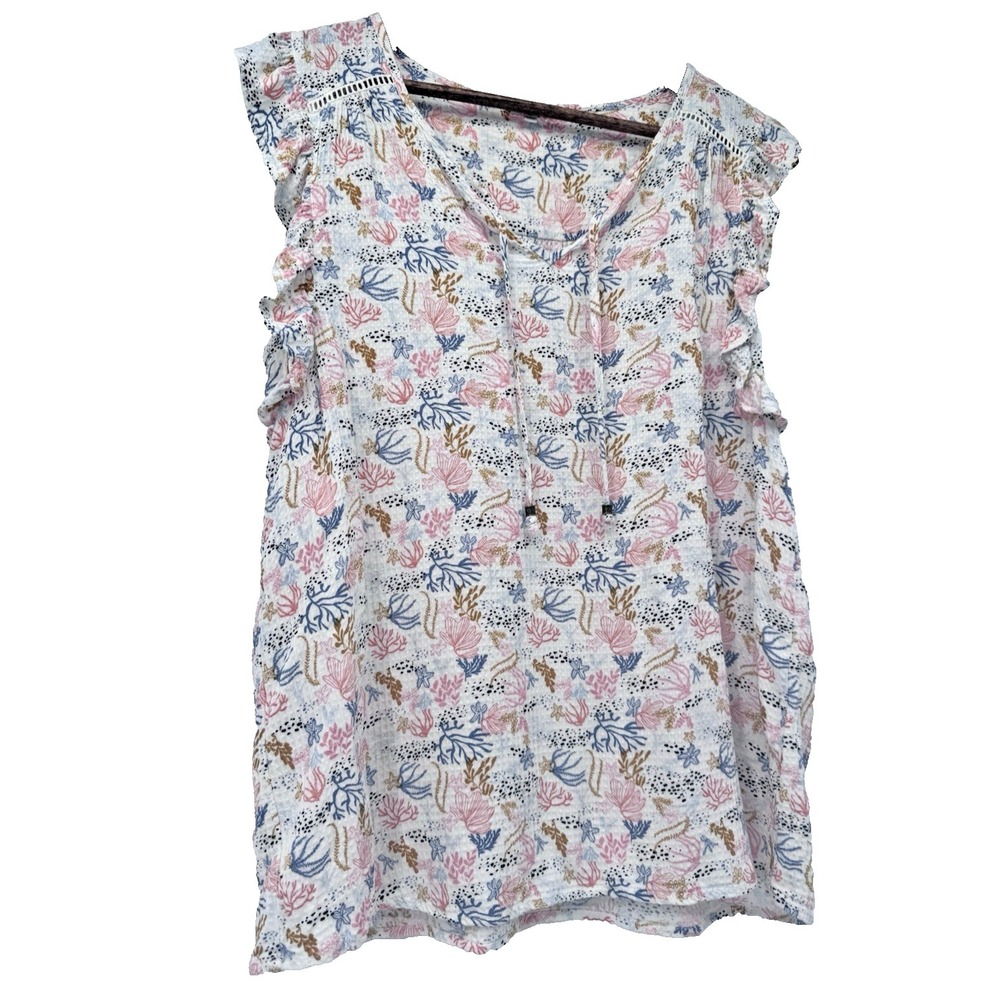 Kate & Sam beachy Cotton Blouse coral starfish tropical resort vacation M gauze